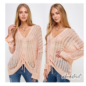 Solid Lose Thread Knit Sweater Pink Medium